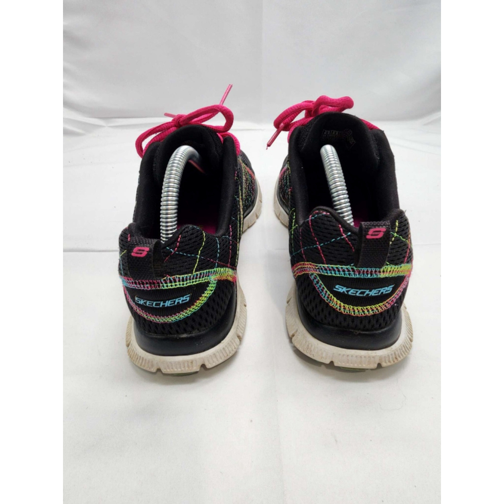 Skechers Flex Sole Memory Foam Sneakers Black Pink Rainbow Athletic Shoes Women - Picture 5 of 8